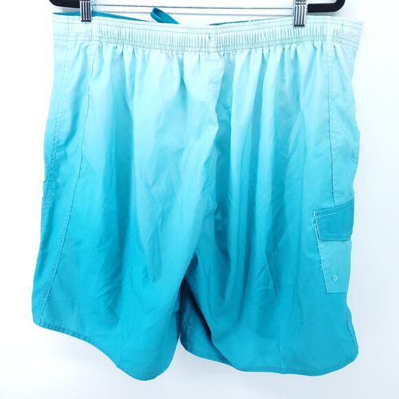 Beach Belle Mens Plus Sz Blue Ombre Swim Trunk Side Pocket Drawstring|20W - Picture 6 of 9